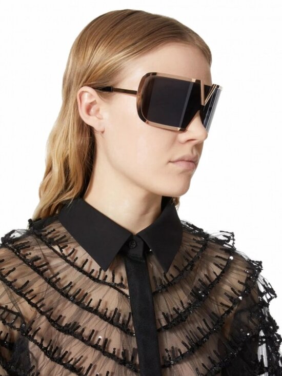 Valentino Women Sunglasses Titanium Gold Grey Mask V-ROMASK VLS-120A 146 NEW main image 5